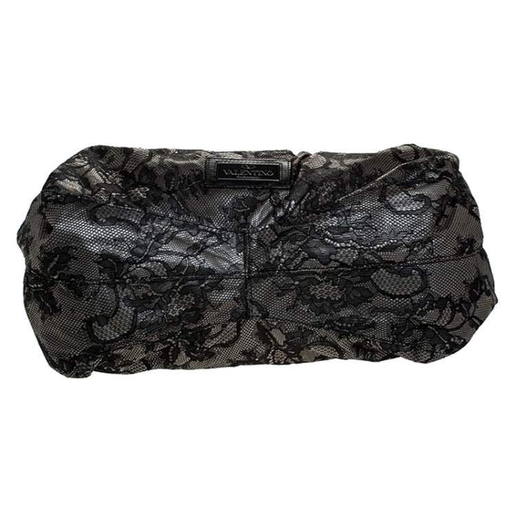 Pre Owned Valentino Black/Beige Lace Large Nuage Bow Hobo