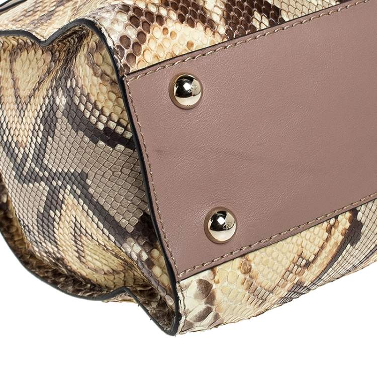 Pre Owned Valentino Black/Beige Python Print Raffia and Patent Leather Aphrodite Bow Bag
