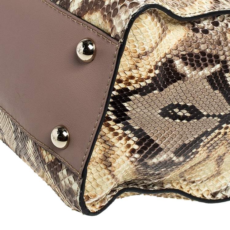 Pre Owned Valentino Black/Beige Python Print Raffia and Patent Leather Aphrodite Bow Bag