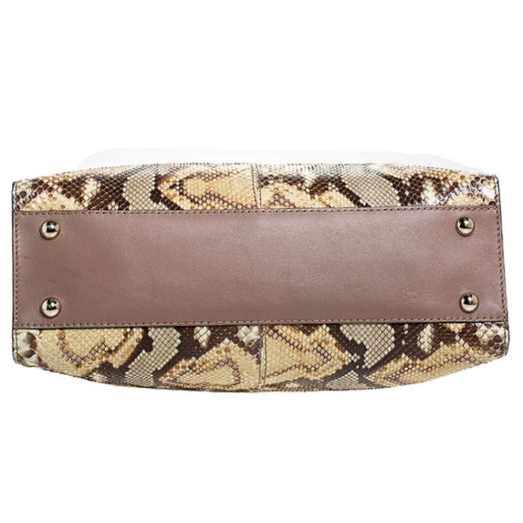 Pre Owned Valentino Black/Beige Python Print Raffia and Patent Leather Aphrodite Bow Bag
