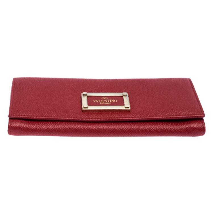Pre Owned Valentino Red Leather Continental Wallet