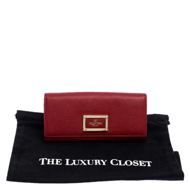 Pre Owned Valentino Red Leather Continental Wallet
