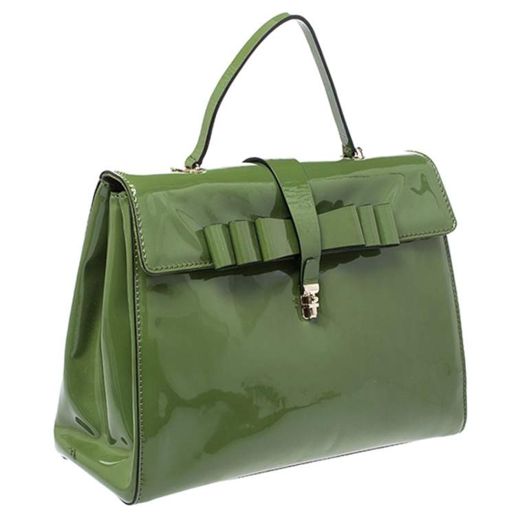 Pre Owned Valentino Green Patent Leather Top Handle Bag