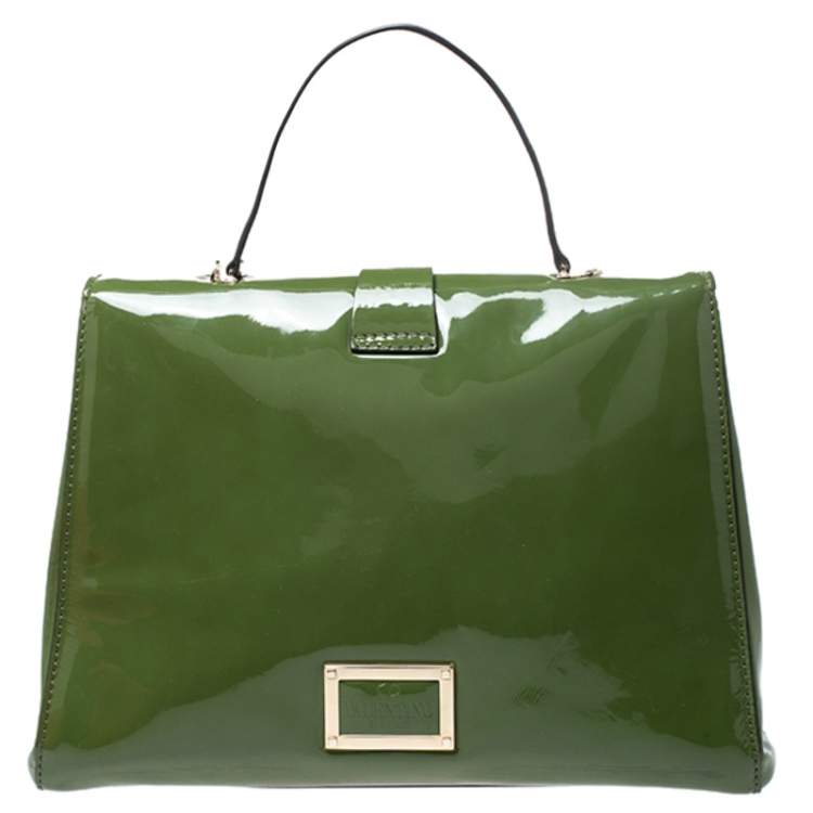 Pre Owned Valentino Green Patent Leather Top Handle Bag