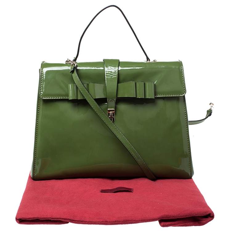 Pre Owned Valentino Green Patent Leather Top Handle Bag