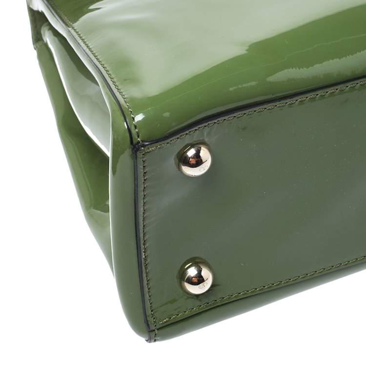 Pre Owned Valentino Green Patent Leather Top Handle Bag
