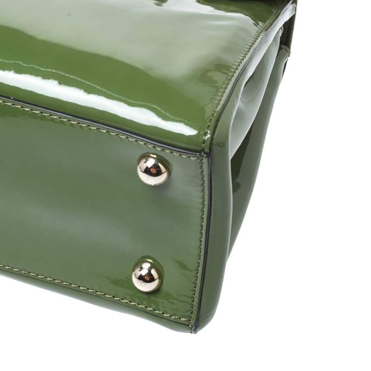 Pre Owned Valentino Green Patent Leather Top Handle Bag