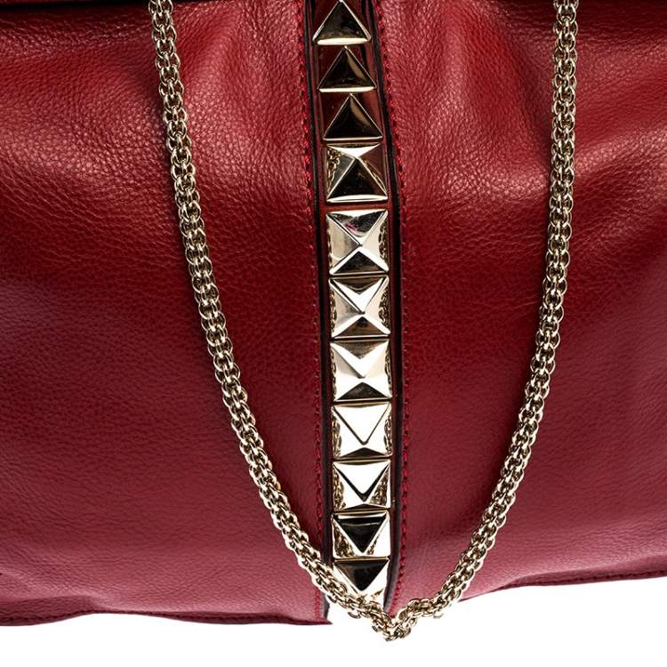 Pre Owned Valentino Red Leather Rockstud Chain Hobo