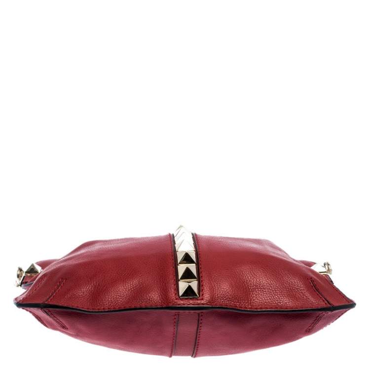 Pre Owned Valentino Red Leather Rockstud Chain Hobo