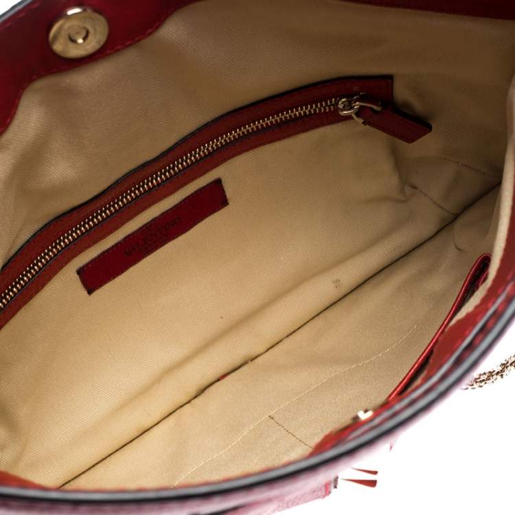 Pre Owned Valentino Red Leather Rockstud Chain Hobo