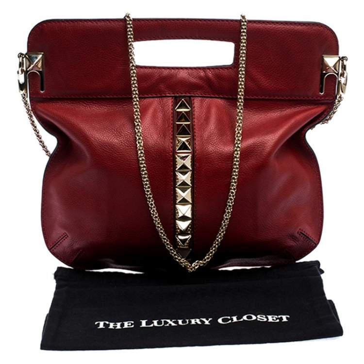Pre Owned Valentino Red Leather Rockstud Chain Hobo