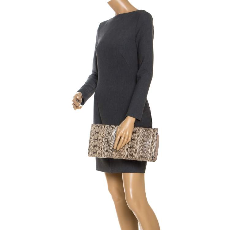 Pre Owned Valentino Brown Python Rockstud Clutch