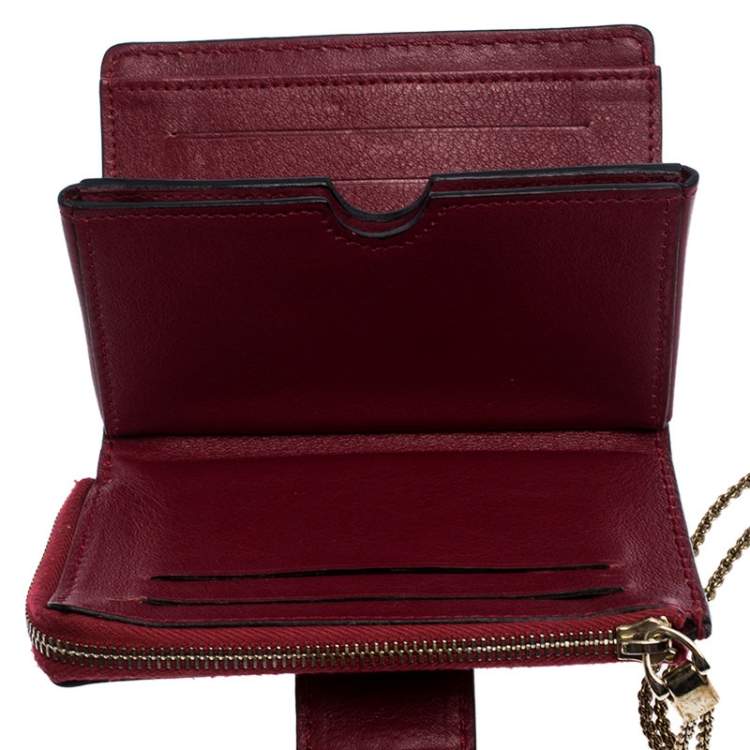 Pre Owned Valentino Maroon Leather Glam Lock Wallet