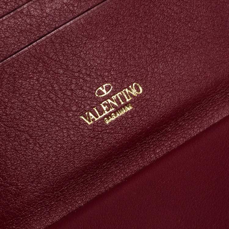 Pre Owned Valentino Maroon Leather Glam Lock Wallet