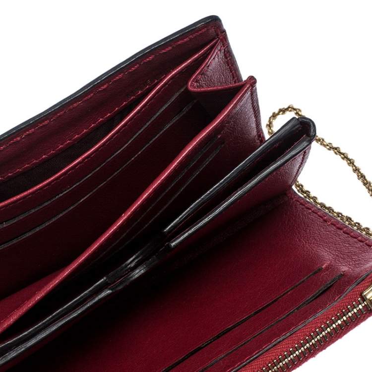 Pre Owned Valentino Maroon Leather Glam Lock Wallet
