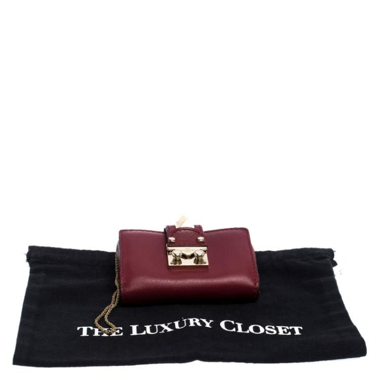 Pre Owned Valentino Maroon Leather Glam Lock Wallet