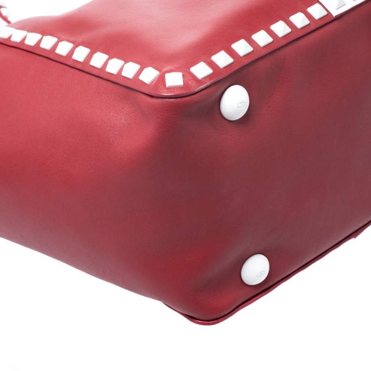 Pre Owned Valentino Red/White Leather Rockstud Tote