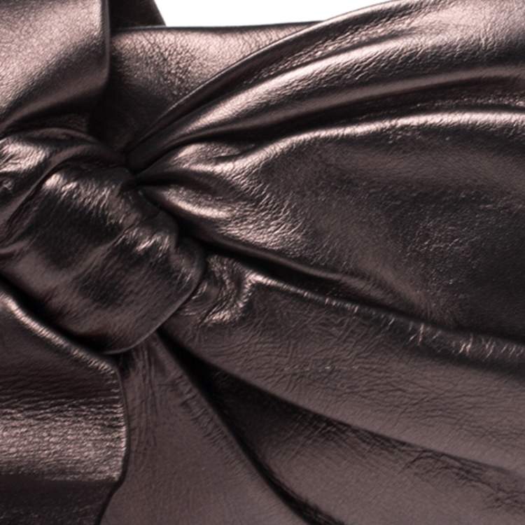 Pre Owned Valentino Metallic Leather Pleated Bow Clutch