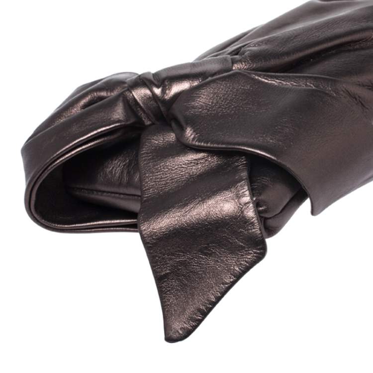 Pre Owned Valentino Metallic Leather Pleated Bow Clutch