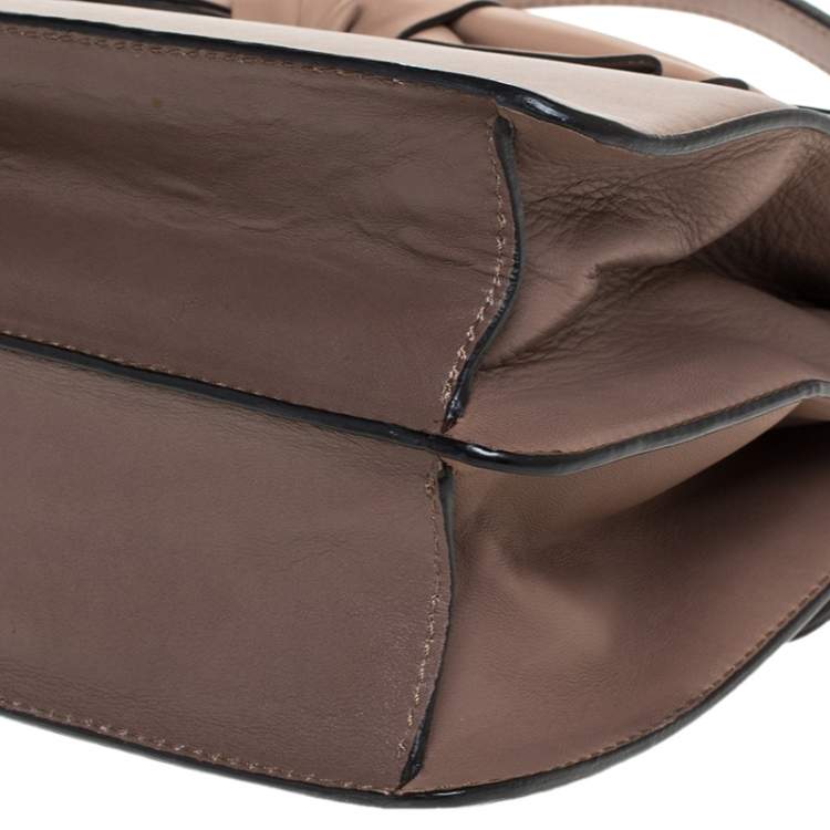 Pre Owned Valentino Dark Beige Leather Bow Top Handle Bag