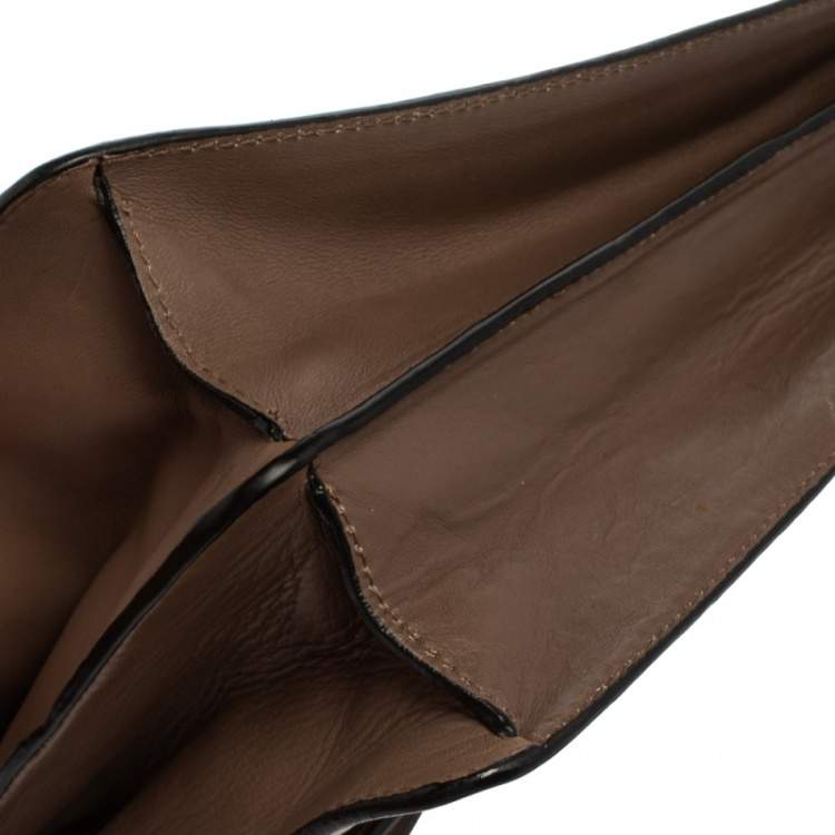 Pre Owned Valentino Dark Beige Leather Bow Top Handle Bag