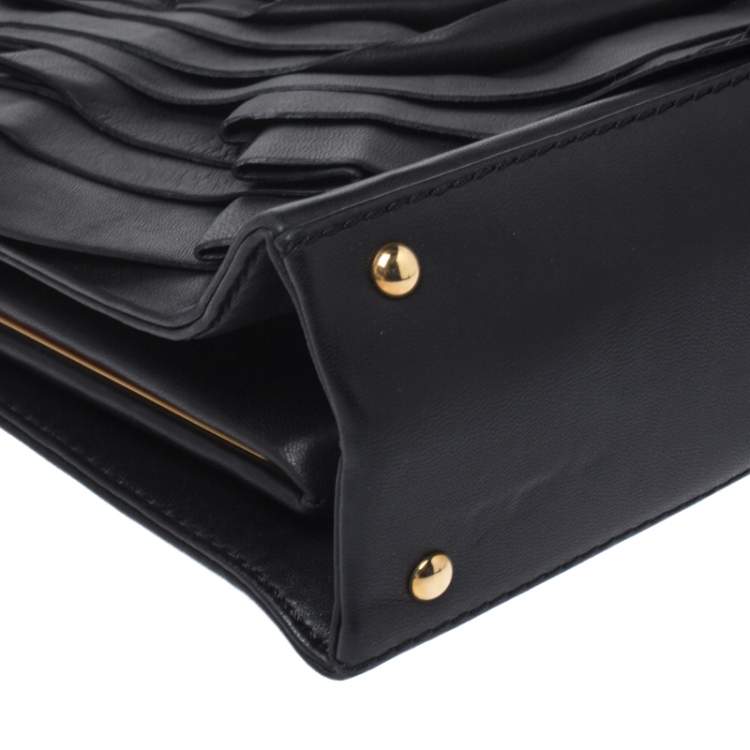Pre Owned Valentino Black Leather Rose Kisslock Frame Top Handle Bag