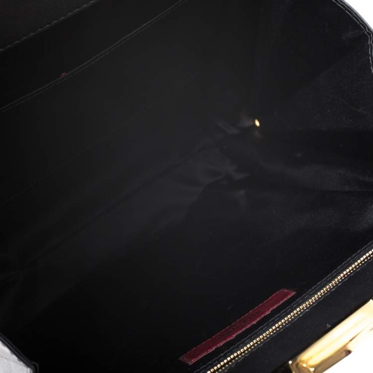 Pre Owned Valentino Black Leather Rose Kisslock Frame Top Handle Bag