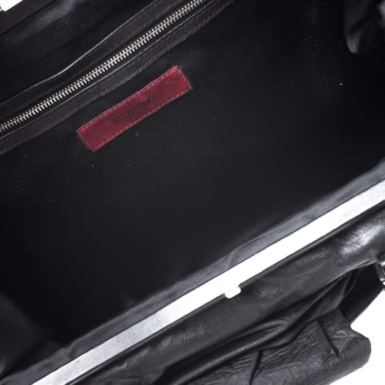 Pre Owned Valentino Black Leather Petale Rose Frame Bag