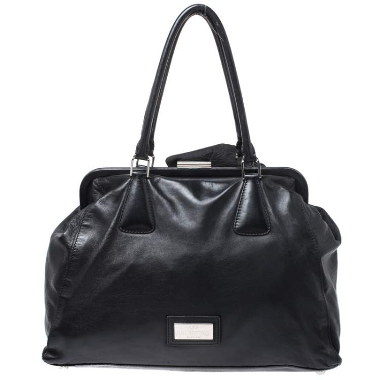 Pre Owned Valentino Black Leather Petale Rose Frame Bag