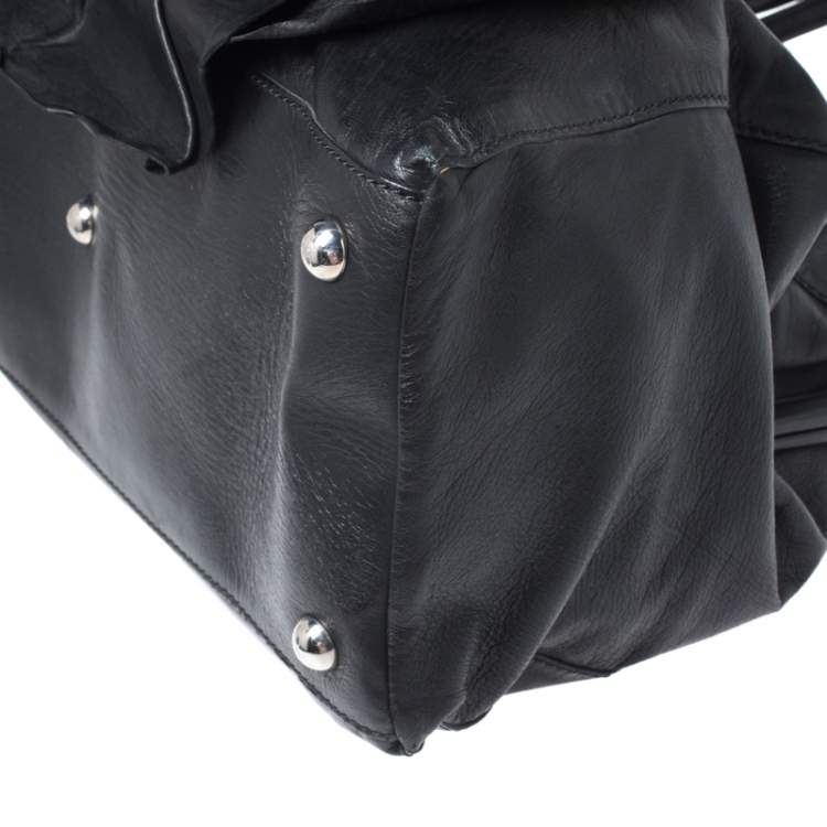 Pre Owned Valentino Black Leather Petale Rose Frame Bag