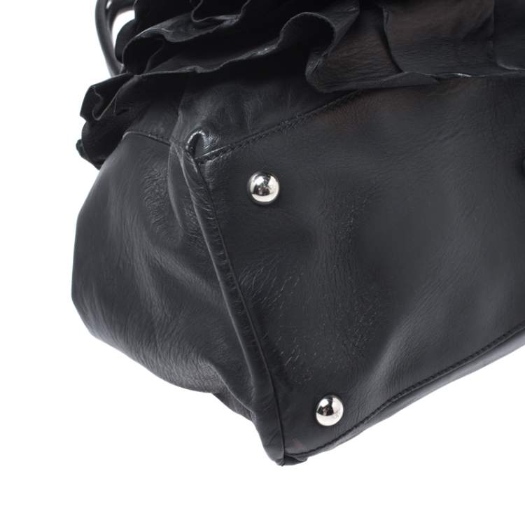 Pre Owned Valentino Black Leather Petale Rose Frame Bag