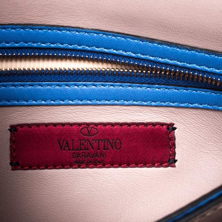 Pre Owned Valentino Blue Leather Rockstud Wristlet Clutch 