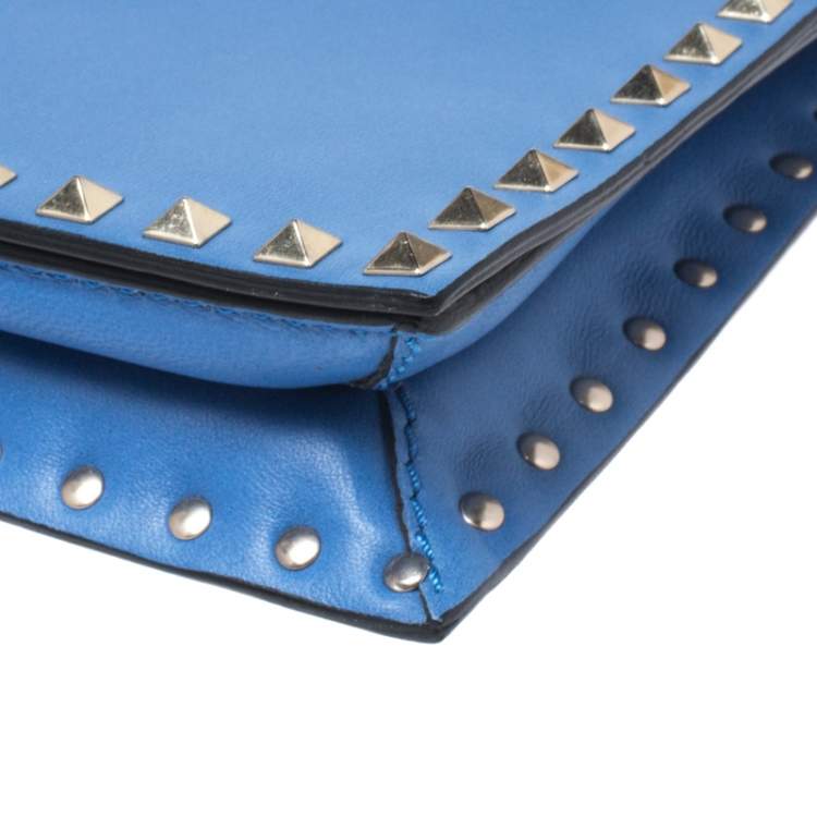 Pre Owned Valentino Blue Leather Rockstud Wristlet Clutch 