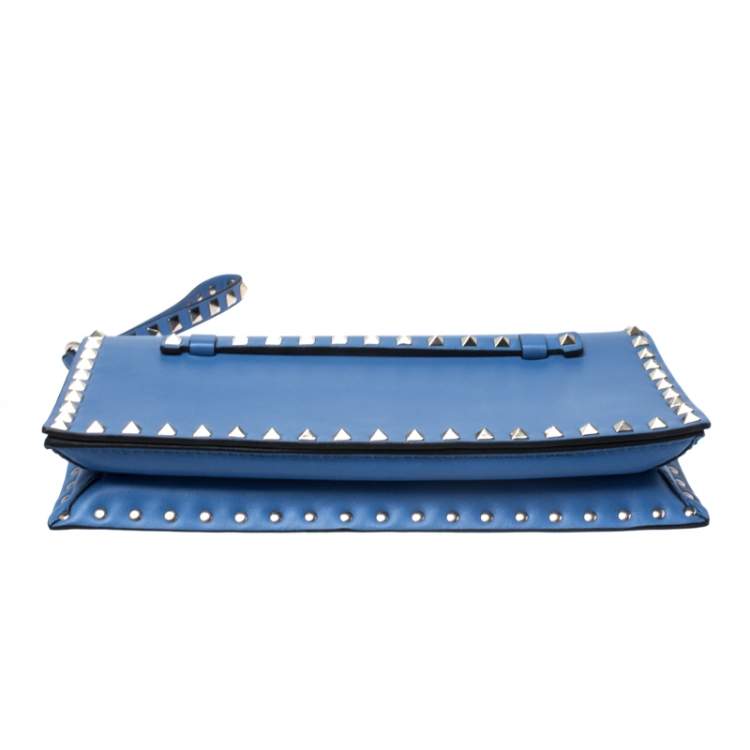 Pre Owned Valentino Blue Leather Rockstud Wristlet Clutch 