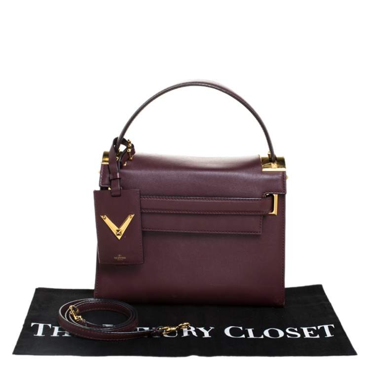 Pre Owned Valentino Burgundy Leather Flap Top Handle Bag