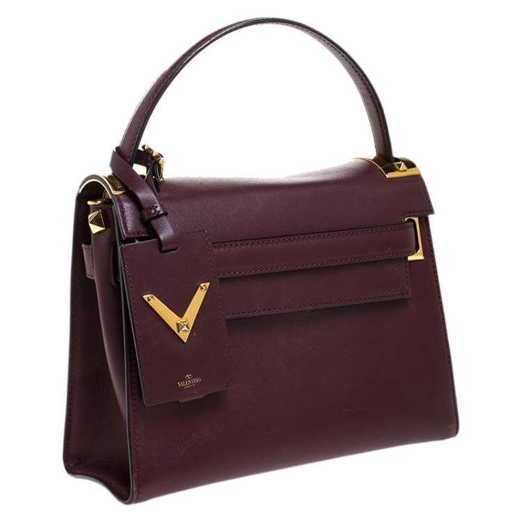 Pre Owned Valentino Burgundy Leather Flap Top Handle Bag
