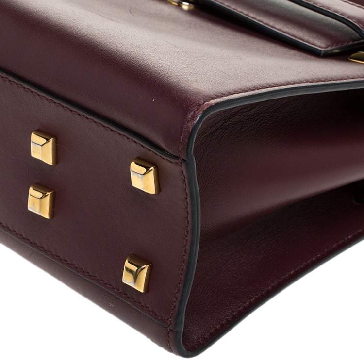 Pre Owned Valentino Burgundy Leather Flap Top Handle Bag