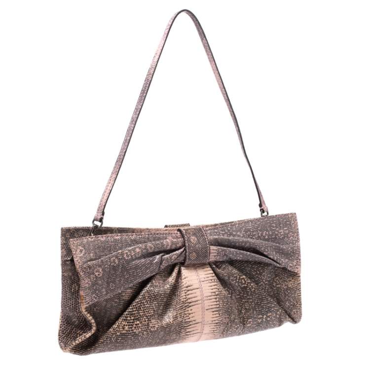 Pre Owned Valentino Pink/Black Lizard Bow Chain Clutch