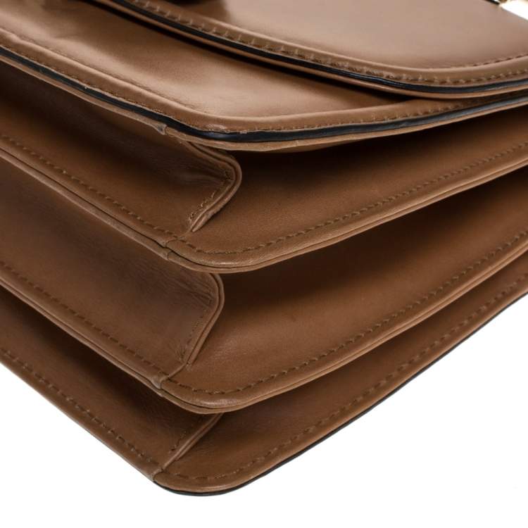 Pre Owned Valentino Tan Leather Flap Top Handle Bag