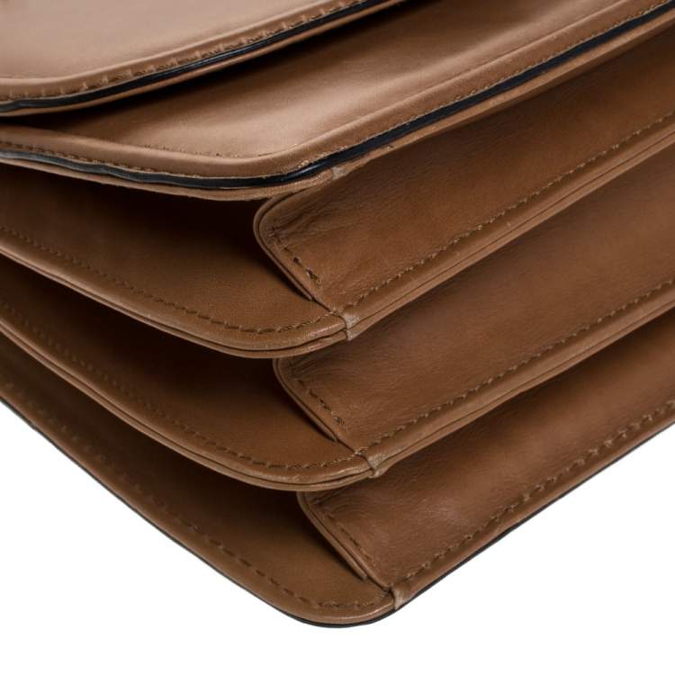 Pre Owned Valentino Tan Leather Flap Top Handle Bag