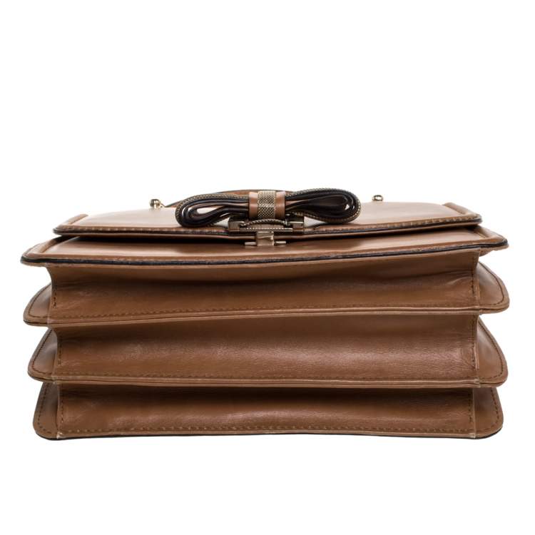 Pre Owned Valentino Tan Leather Flap Top Handle Bag