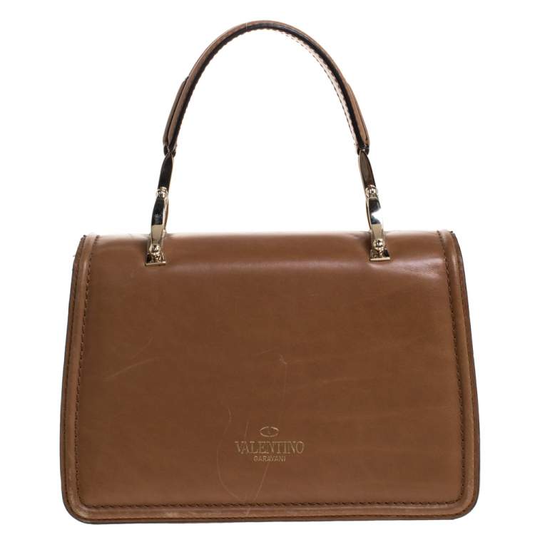 Pre Owned Valentino Tan Leather Flap Top Handle Bag