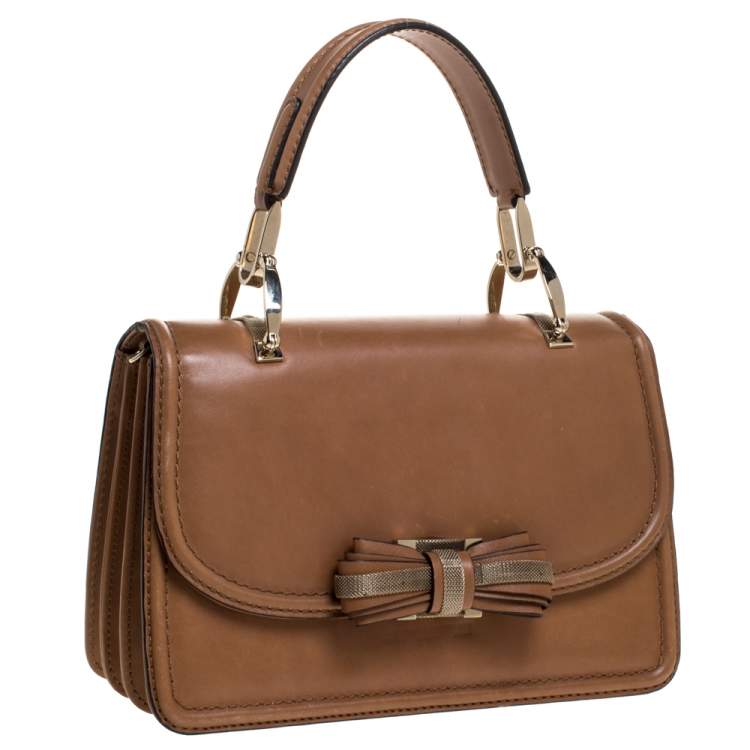 Pre Owned Valentino Tan Leather Flap Top Handle Bag