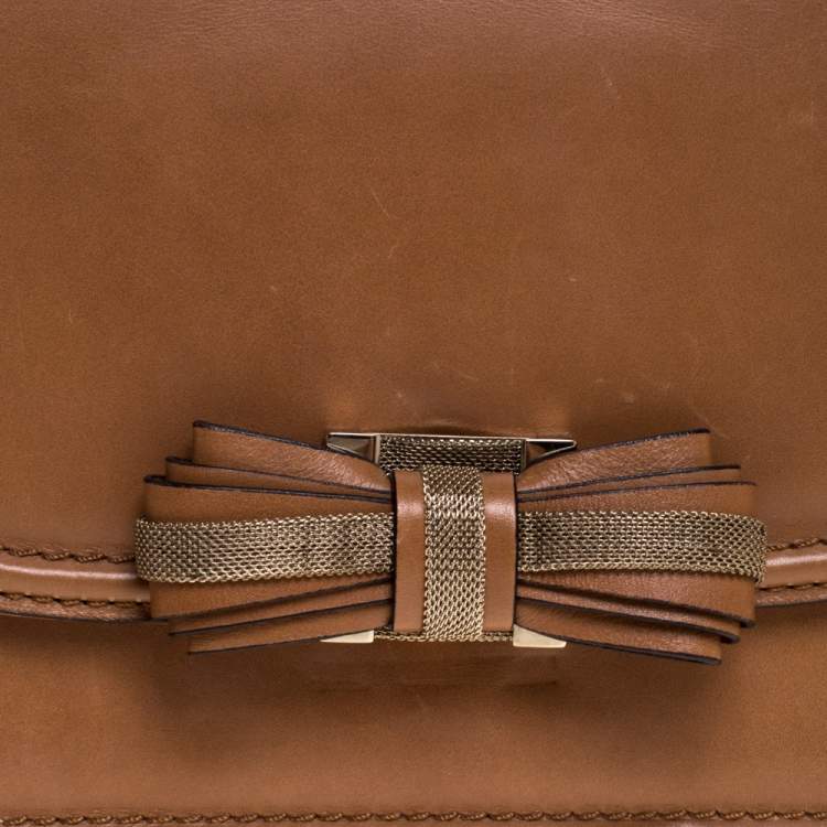 Pre Owned Valentino Tan Leather Flap Top Handle Bag