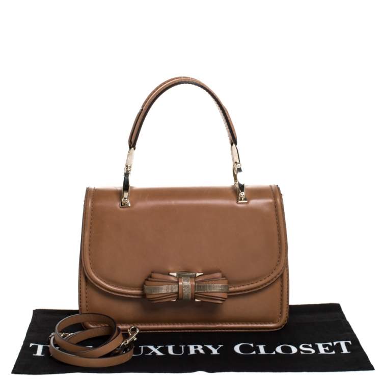 Pre Owned Valentino Tan Leather Flap Top Handle Bag