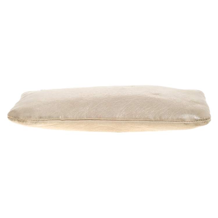 Pre Owned Valentino Off White Leather Wristlet Pouch