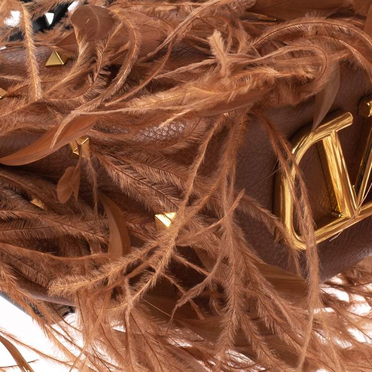Pre Owned Valentino Brown Leather and Feather Small VLogo Bucket Bag