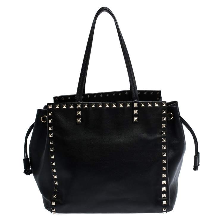 Valentino Black Leather Rockstud Drawstring Tote Valentino The Luxury Closet