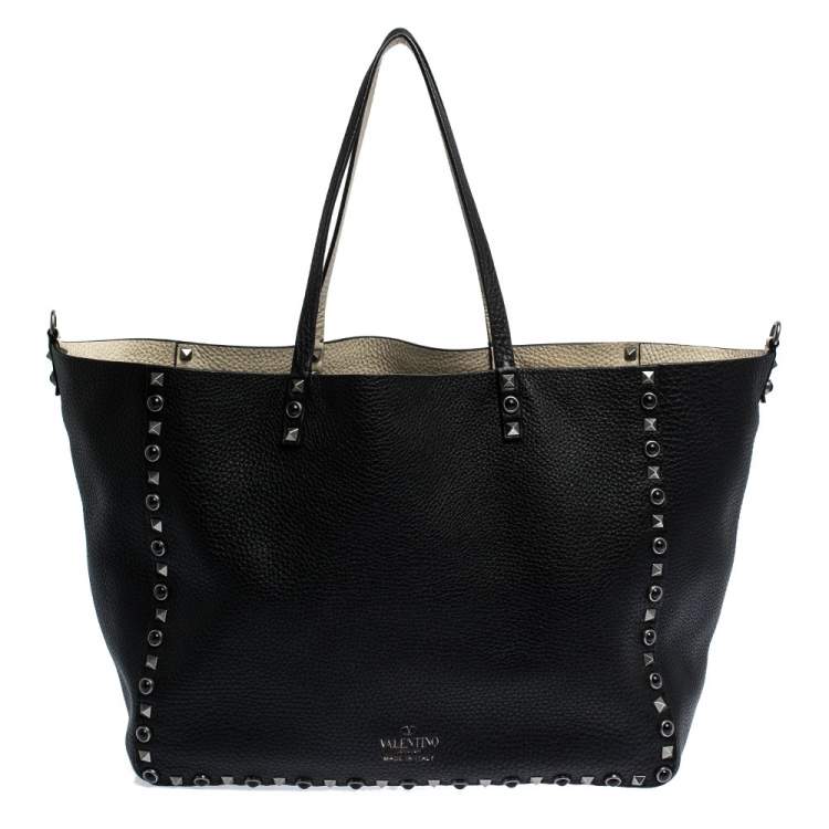 Pre Owned Valentino Black Leather Rockstud Reversible Tote