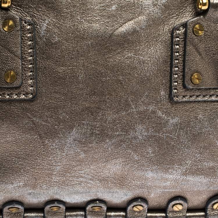 Pre Owned Valentino Metallic Leather Studded Satchel